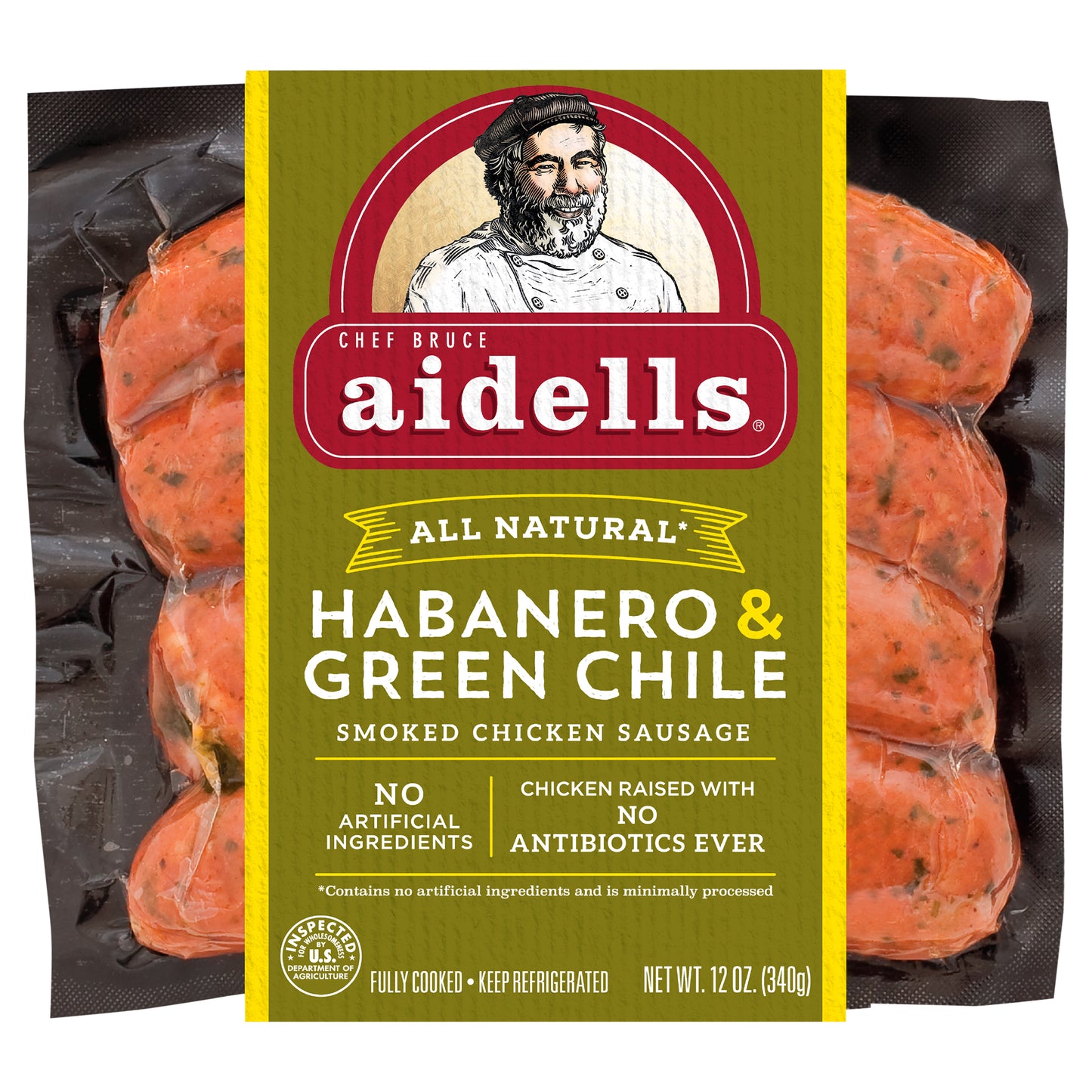 Aidells® Smoked Chicken Sausage, Habanero & Green Chile, 12 oz. (4 Fully Cooked Links)