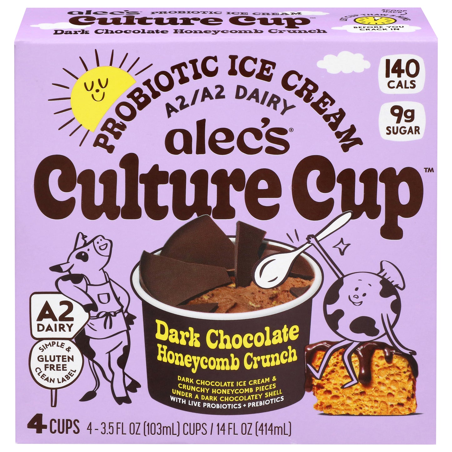 Alec's Culture Cup Probiotic Dark Chocolate Honeycomb Crunch Ice Cream 4 - 3.5 fl oz Cups