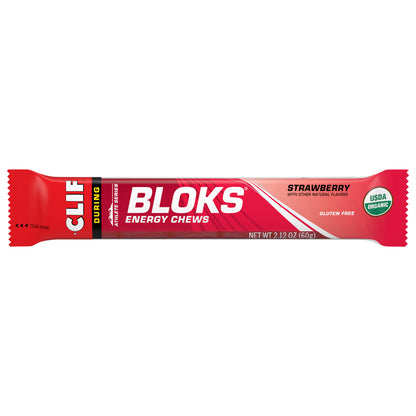 CLIF BLOKS - Strawberry Flavor - Energy Chews - Non-GMO - Plant Based - Fast Fuel for Cycling and Running - Quick Carbohydrates and Electrolytes - 2.12 oz.