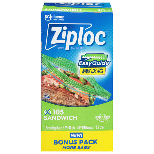 Ziploc Sandwich Seal Top Bags Bonus Pack 105 Bags