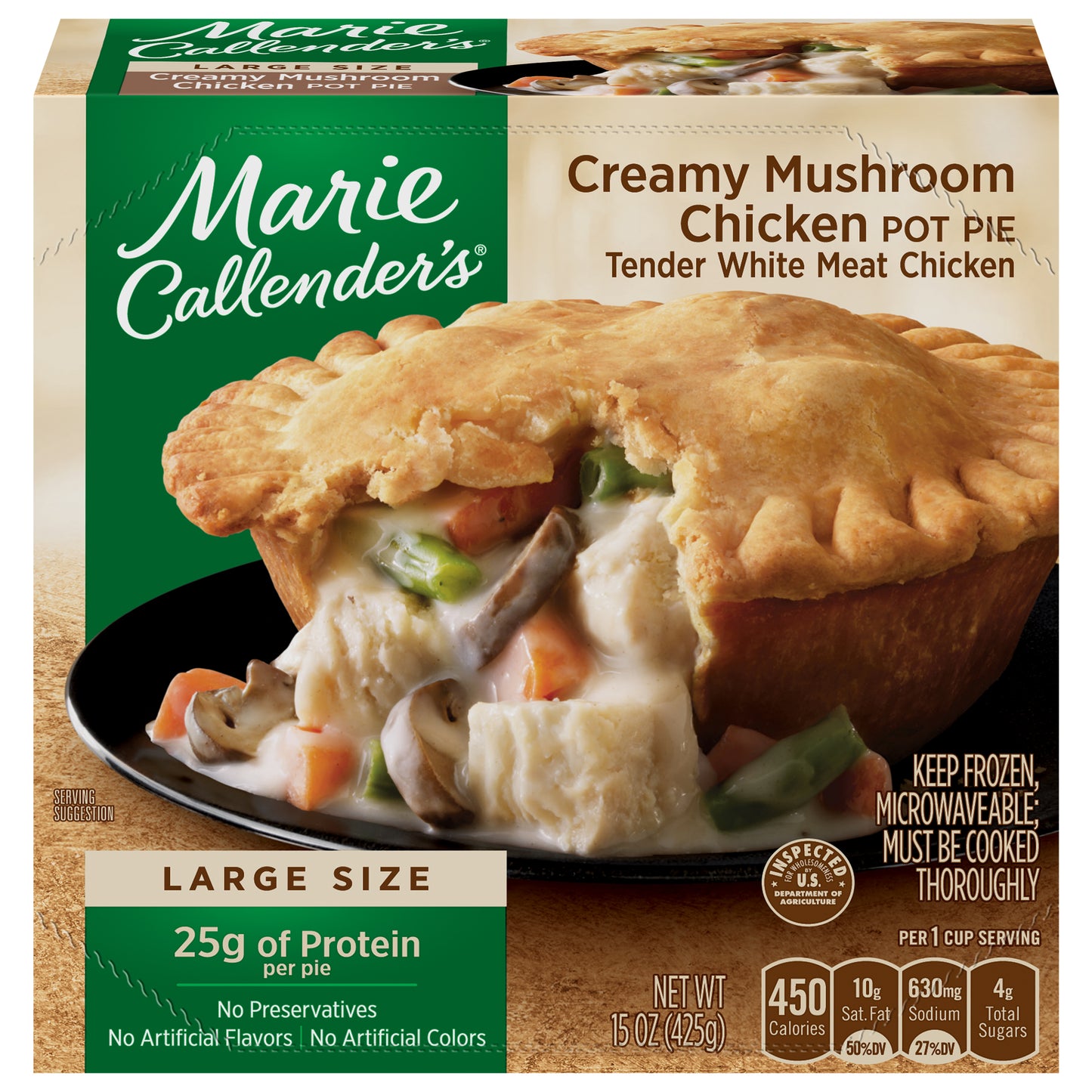Marie Callender's Frozen Meal, Creamy Mushroom Chicken Pot Pie, 15 Ounce
