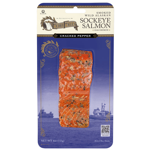 Echo Falls Smoked Wild Alaskan Cracked Pepper Sockeye Salmon 4 oz