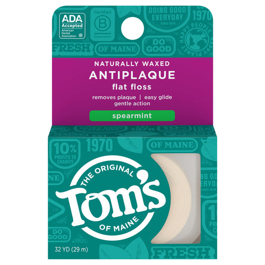 Tom's of Maine Naturally Waxed Antiplaque Flat Dental Floss, Spearmint, 32 Yards