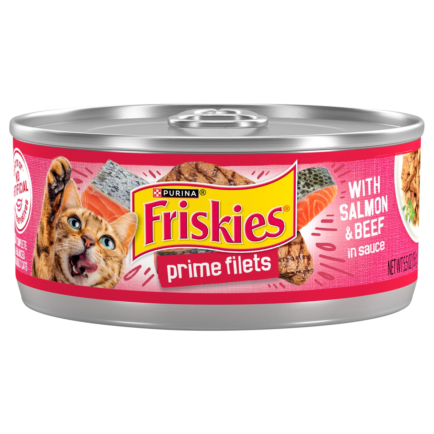 Purina Friskies Wet Cat Food, Prime Filets With Salmon & Beef in Sauce - 5.5 oz. Can