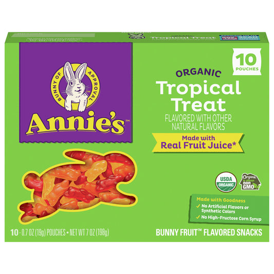 Annie's Organic Bunny Fruit Flavored Snacks, Tropical Treat, Gluten Free, 10 Pouches, 7 oz.