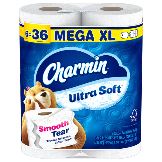 Charmin Ultra Soft Toilet Paper 6 Mega XL Rolls, 336 Sheets Per Roll