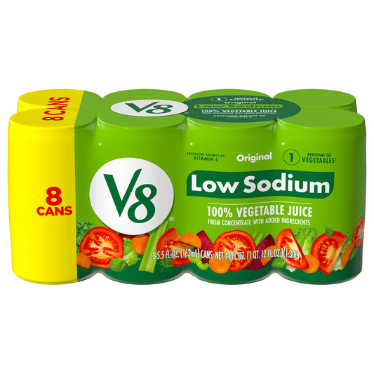 V8 Low Sodium Original 100% Vegetable Juice 8 - 5.5 fl oz Cans