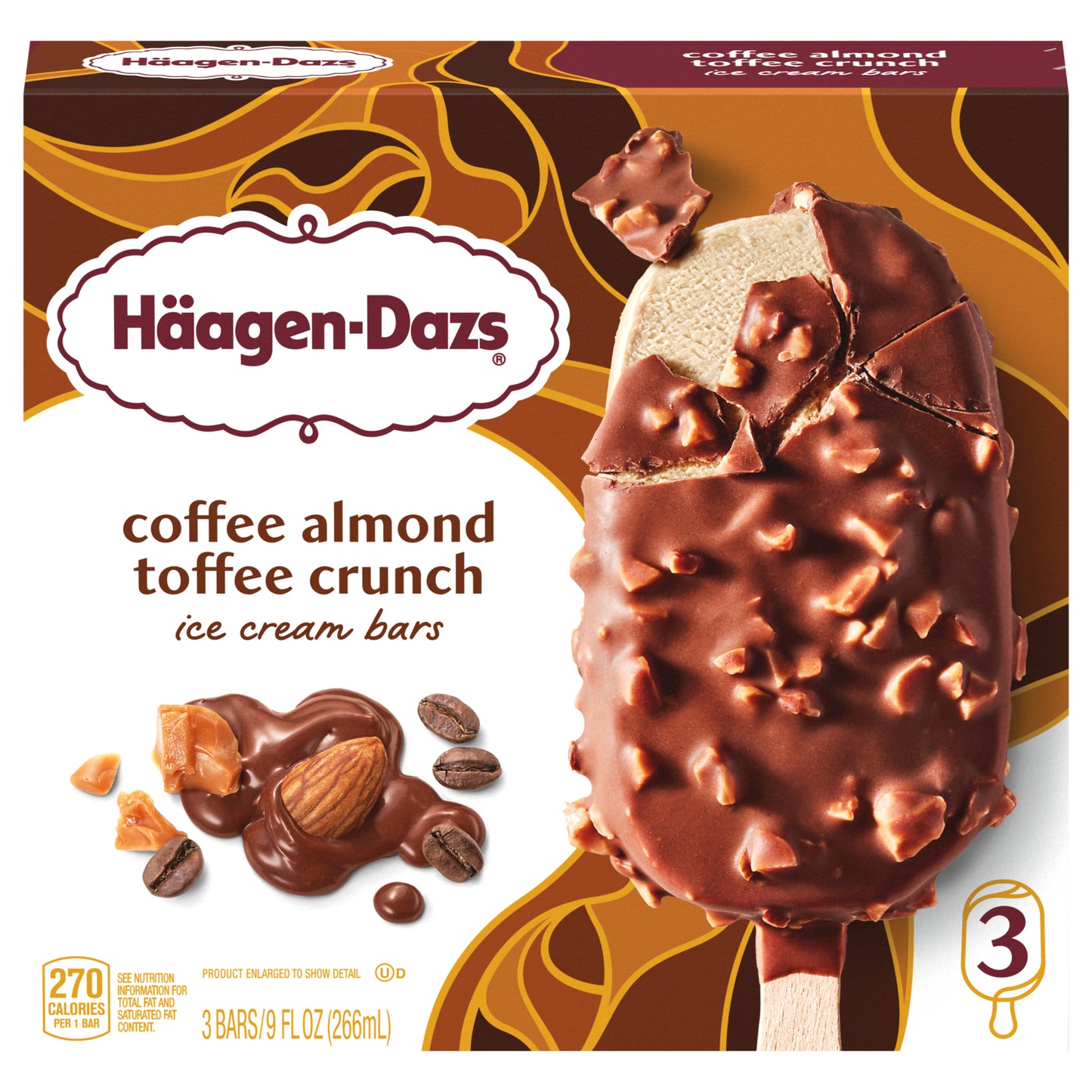 Häagen-Dazs Coffee Almond Toffee Crunch Ice Cream Snack Bars, 3 Count