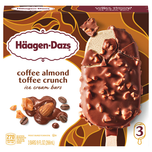 Häagen-Dazs Coffee Almond Toffee Crunch Ice Cream Snack Bars, 3 Count