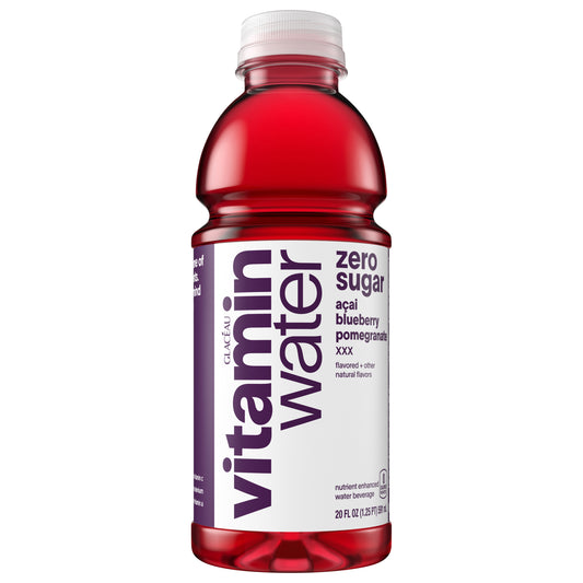vitaminwater zero sugar xxx, electrolyte enhanced water w/ vitamins, açai-blueberry-pomegranate drink, 20 fl oz