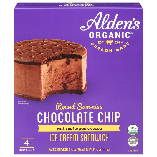 Alden's Organic Round Sammies Ice Cream Sandwich with Real Organic Cocoa 4 - 3.5 fl oz Sandwiches