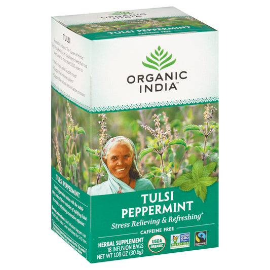 Organic India Caffeine Free Infusion Bags Tulsi Peppermint Herbal Supplement 18 ea