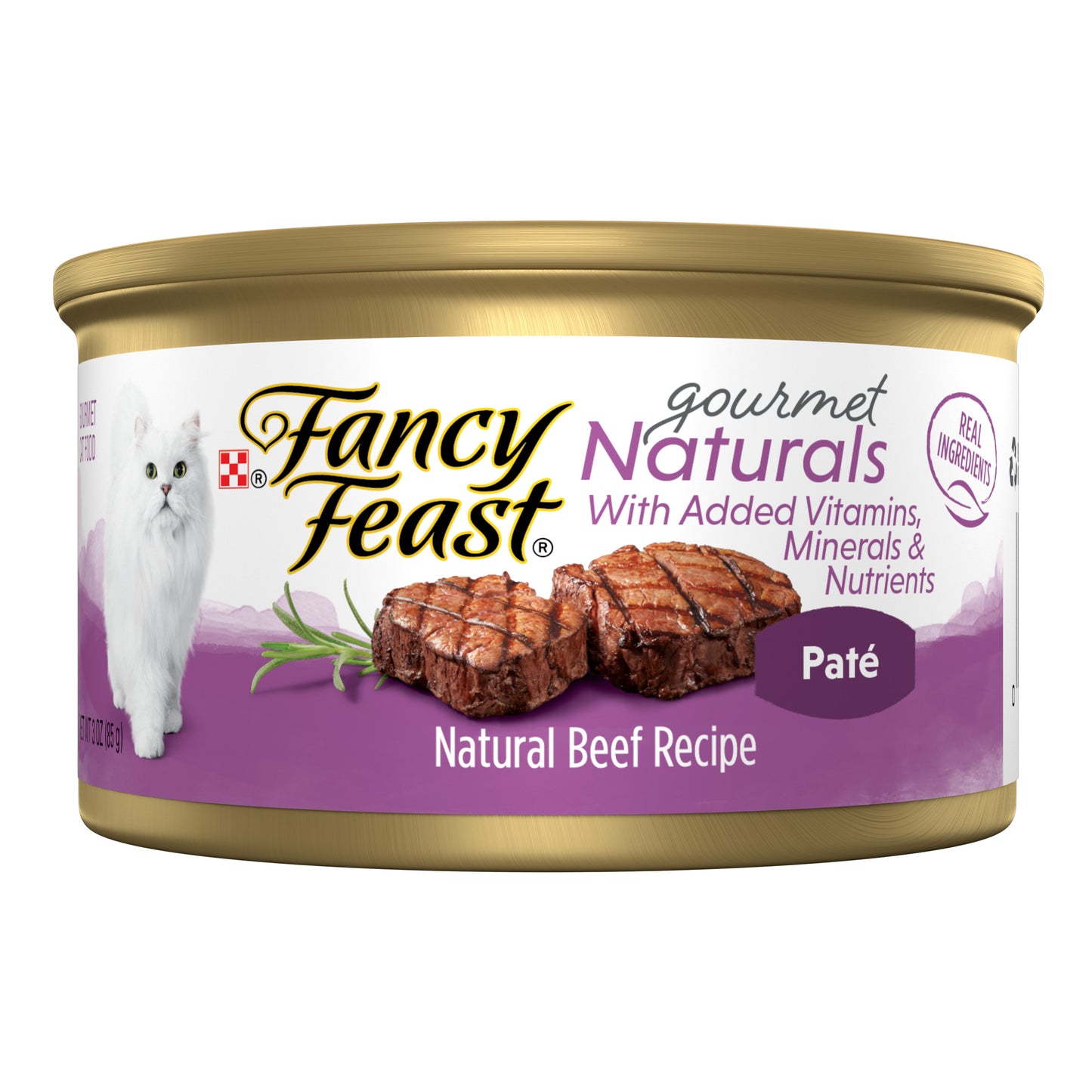 Purina Fancy Feast Pate Wet Cat Food Gourmet Naturals Beef Recipe With Added Vitamins, Minerals and Nutrients - 3 oz. Can
