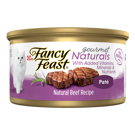 Purina Fancy Feast Pate Wet Cat Food Gourmet Naturals Beef Recipe With Added Vitamins, Minerals and Nutrients - 3 oz. Can