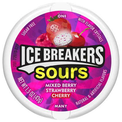 Ice Breakers Mixed Berry, Strawberry, Cherry Sours Mints 1.5 oz Container