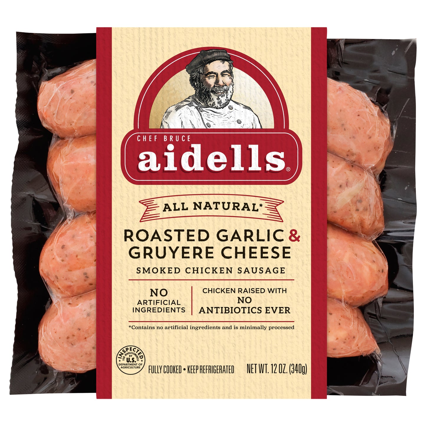 Aidells® Smoked Chicken Sausage, Roasted Garlic & Gruyere Cheese, 12 oz. (4 Fully Cooked Links)