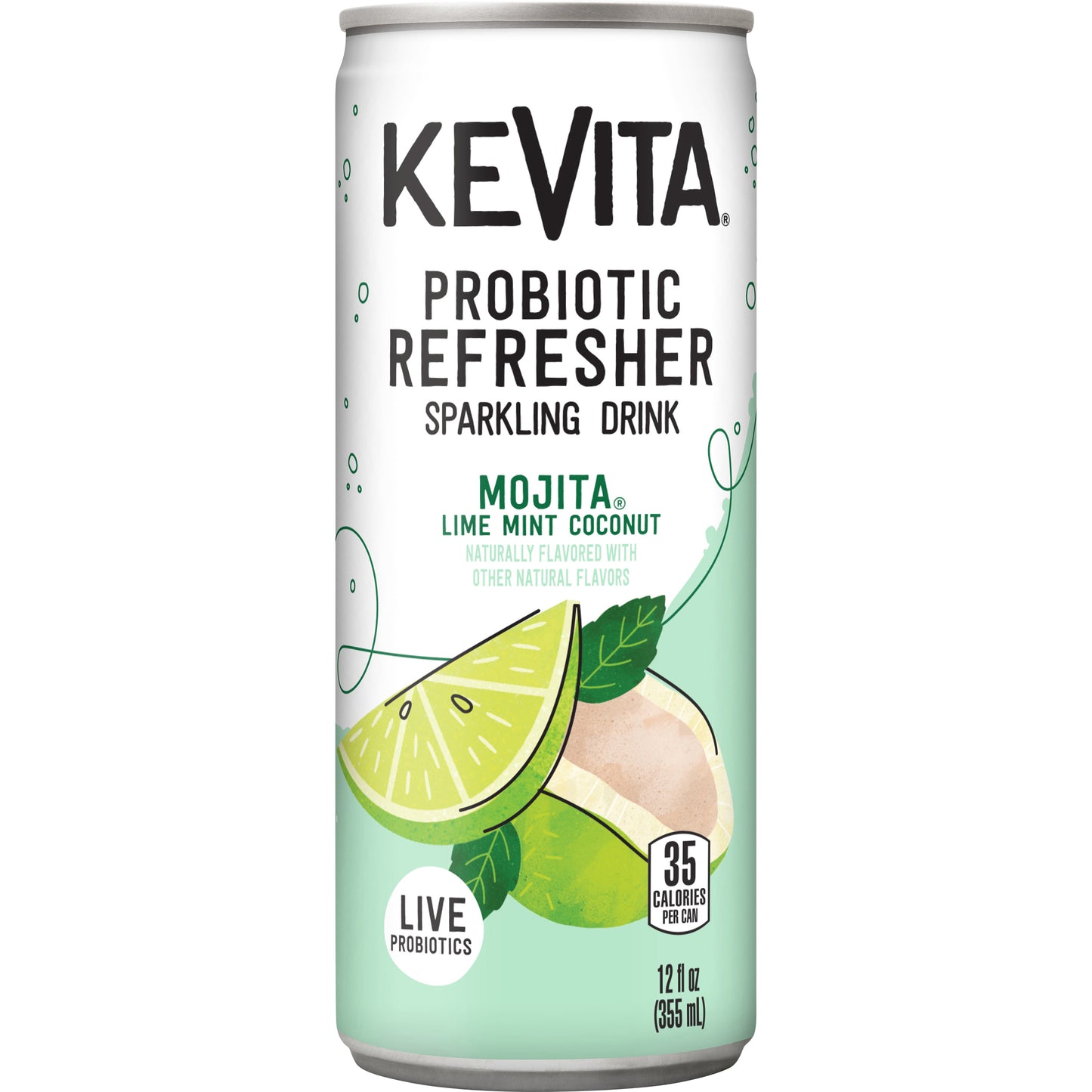 KeVita Sparkling Probiotic Drink, Mojita Lime Mint Coconut, 12 Fl Oz Can