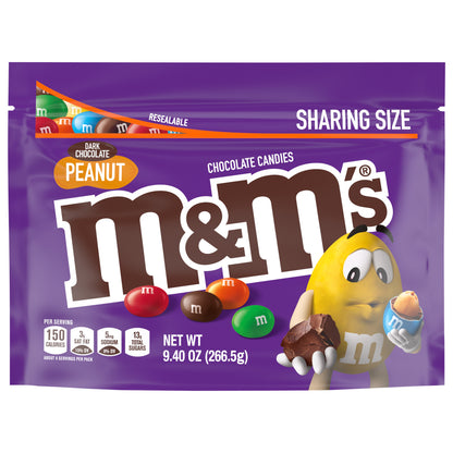 M&M'S Peanut Dark Chocolate Candy, Sharing Size, 9.4 oz Bag