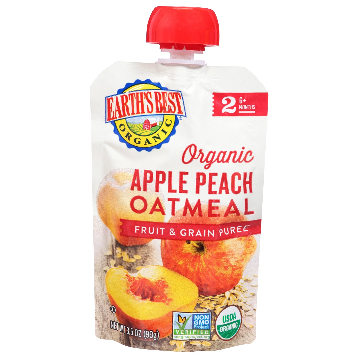 Earth's Best Organic 2 (6+ Months) Apple Peach Oatmeal Fruit & Grain Puree 3.5 oz