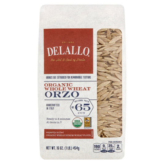Delallo No. 65 Cut Whole Wheat Organic Orzo 16 oz