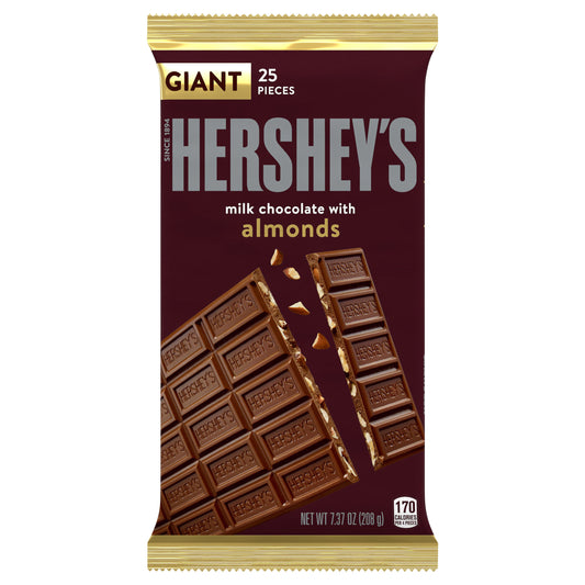 HERSHEY'S Milk Chocolate with Almonds Giant, Candy Bar, 7.37 oz (25 Pieces)