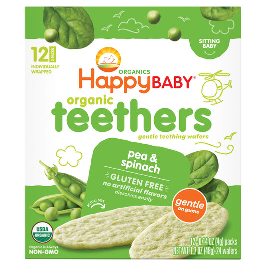Happy Baby® Organic Teethers, Baby Food Snack, Pea & Spinach – 12ct/0.14oz Each