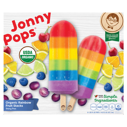 JonnyPops Organic Rainbow Fruit Stacks Water Pops 8 PK