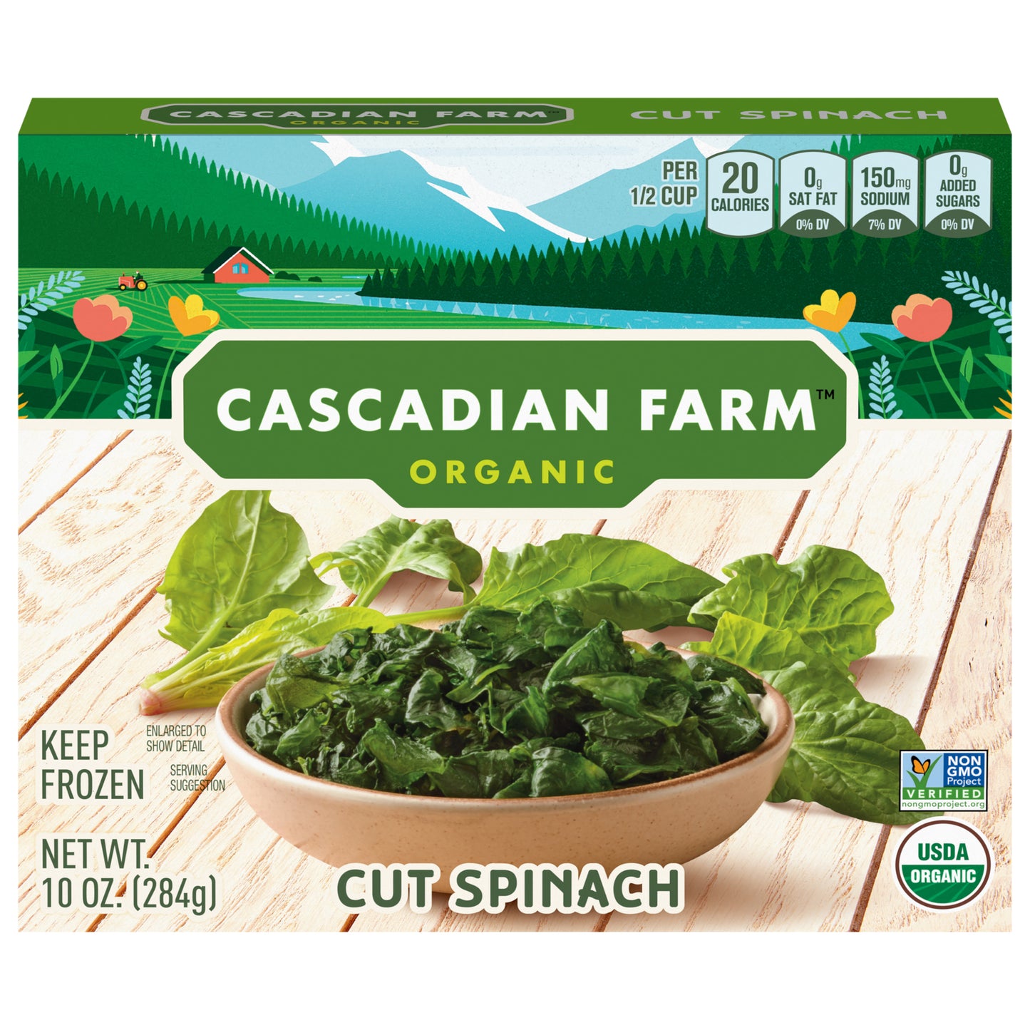 Cascadian Farm Organic Cut Spinach, Frozen Vegetables, Non-GMO, 10 oz