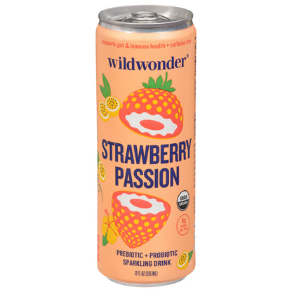 Wildwonder Prebiotic + Probiotic Strawberry Passion Sparkling Drink 12 fl oz