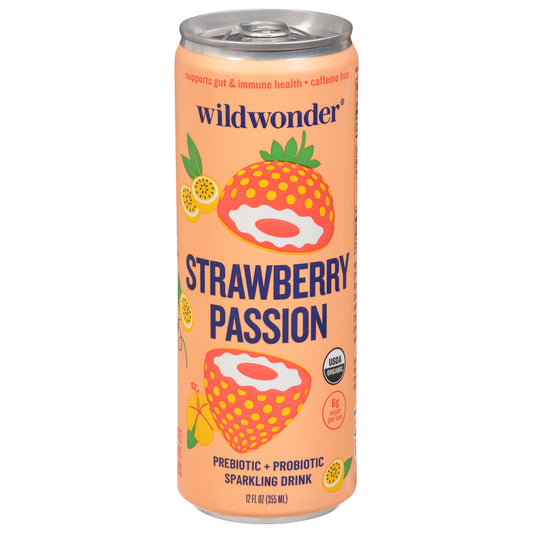 Wildwonder Prebiotic + Probiotic Strawberry Passion Sparkling Drink 12 fl oz