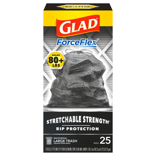 Glad ForceFlex Plus 30 Gallon Large Drawstring Multipurpose Trash Bags 25 ea