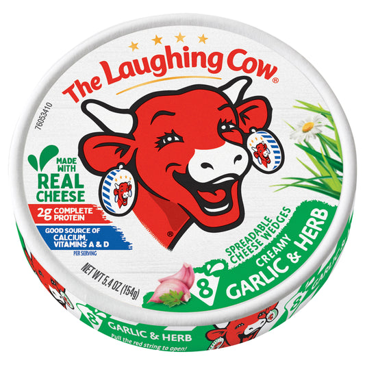 The Laughing Cow Creamy Garlic & Herb Spreadable Cheese Wedges, 8 pack (5.4 oz)
