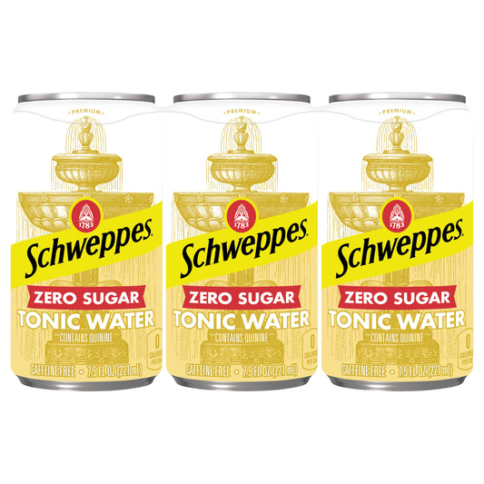 Schweppes Zero Sugar Tonic Water, 7.5 fl oz mini cans, 6 pack