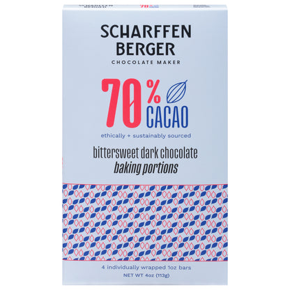 Scharffen Berger 70% Cacao Bittersweet Dark Chocolate 4 - 1 oz Bars