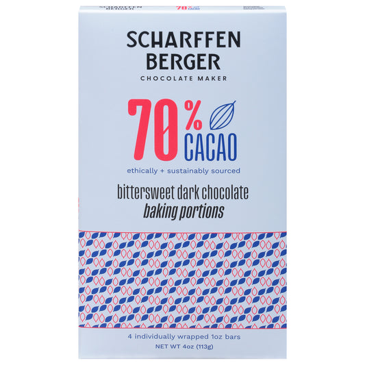 Scharffen Berger 70% Cacao Bittersweet Dark Chocolate 4 - 1 oz Bars