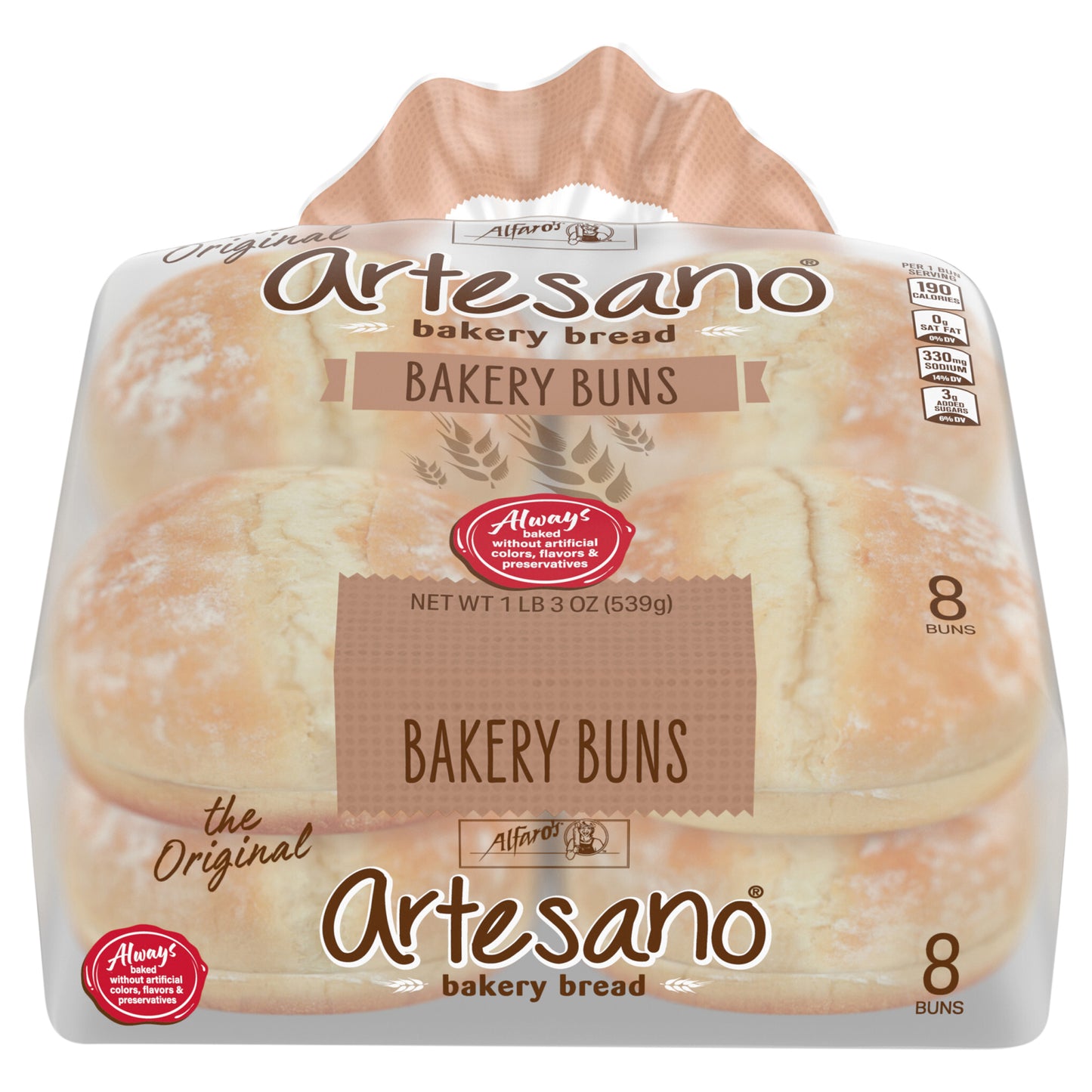 Alfaro's Artesano White Bakery Buns, 8 count, 19 oz