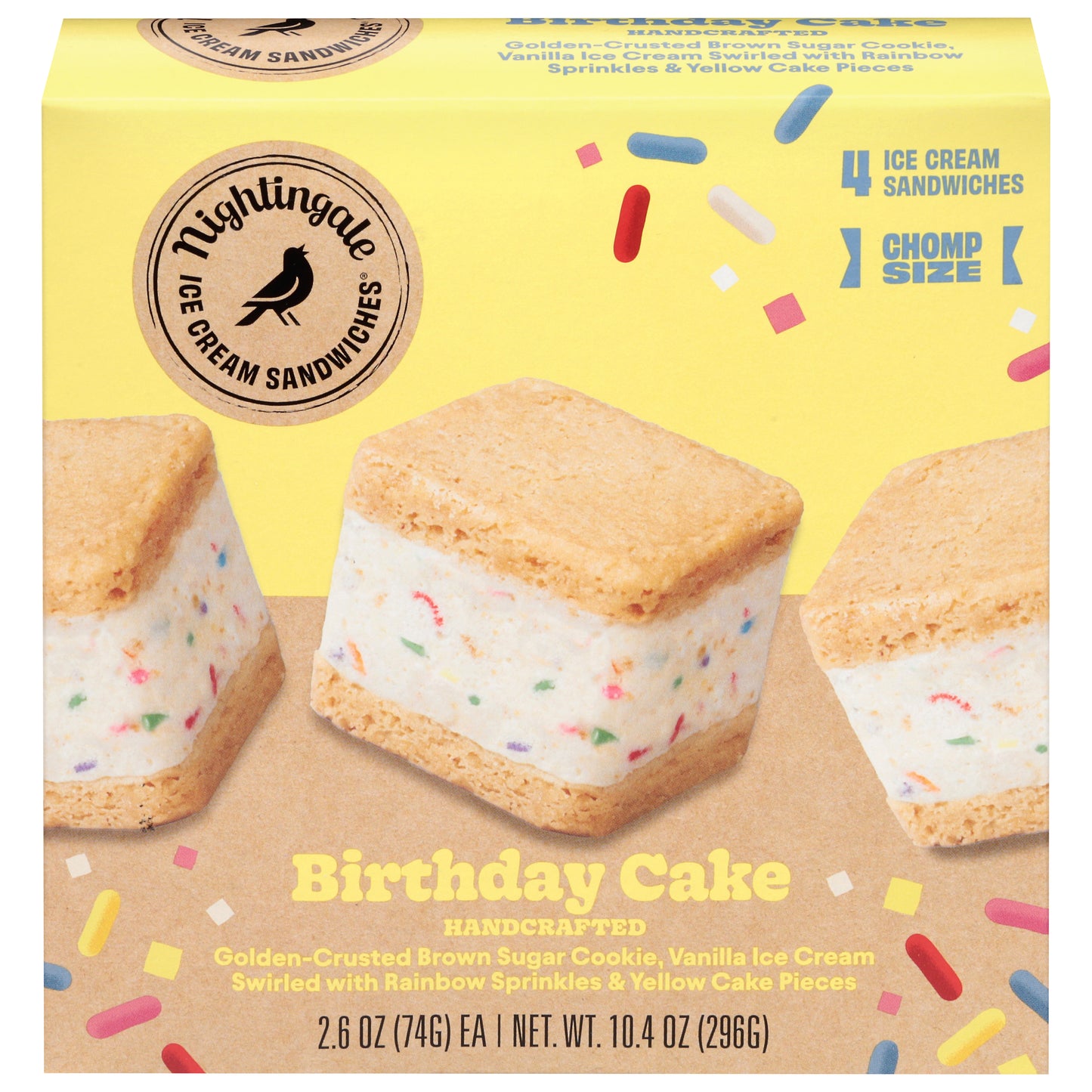 Nightingale Ice Cream Sandwiches Handcrafted Birthday Cake Chomp Size Ice Cream Sandwiches 4 - 2.6 oz Each