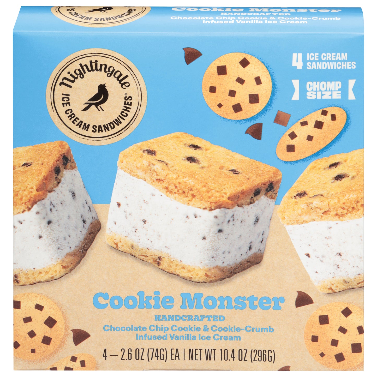 Nightingale Handcrafted Cookie Monster Ice Cream Sandwiches Chomp Size 4 - 2.6 oz Sandwiches