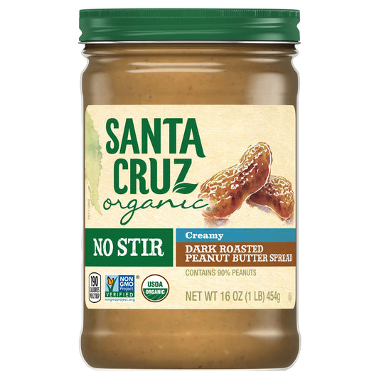 Santa Cruz Organic No Stir Creamy Dark Roasted Peanut Butter Spread, 16 Ounces
