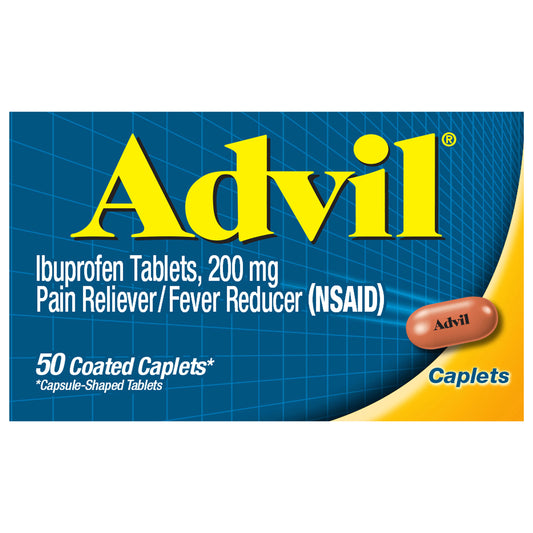 Advil Pain Reliever and Fever Reducer, Ibuprofen 200mg for Pain Relief - 50 Coated Caplets