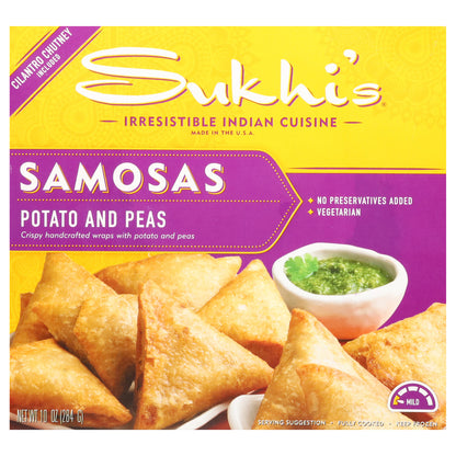 Sukhi's Potato & Pea Indian Samosa Frozen Appetizer Vegetarian Snack with Cilantro Chutney Sauce