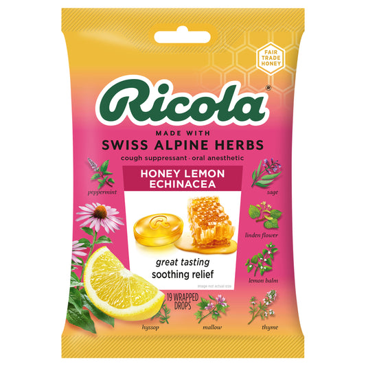 Ricola Honey Lemon with Echinacea Cough Drops  -  Throat Relief & Cough Suppressant, 19 Count