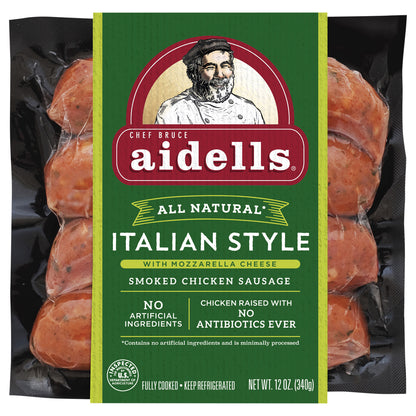 Aidells® Smoked Chicken Sausage, Italian Style with Mozzarella Cheese, 12 oz. (4 Fully Cooked Links)