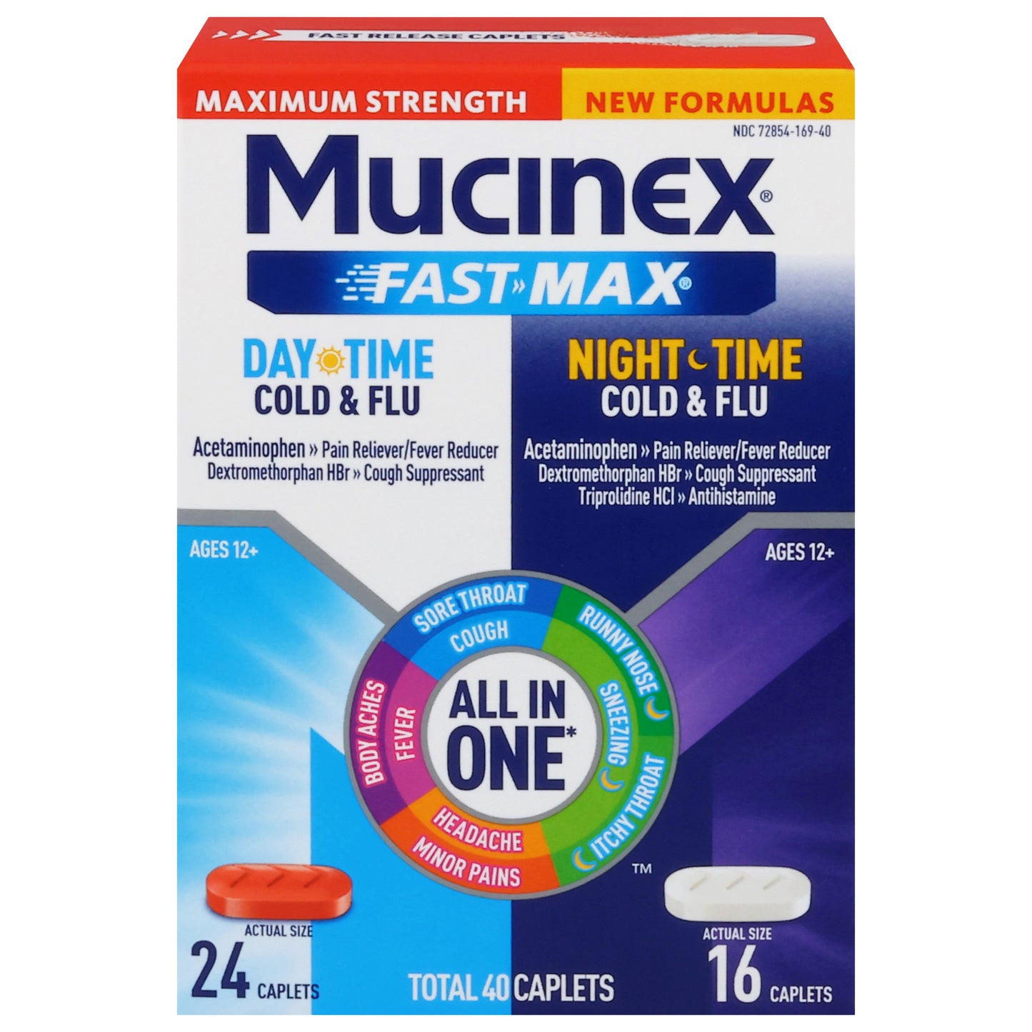 Mucinex Fast Max Maximum Strength Day Time/Night Time Cold & Flu 40 Caplets