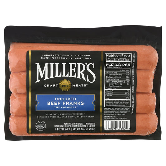 Miller's Uncured Beef Franks 8 ea