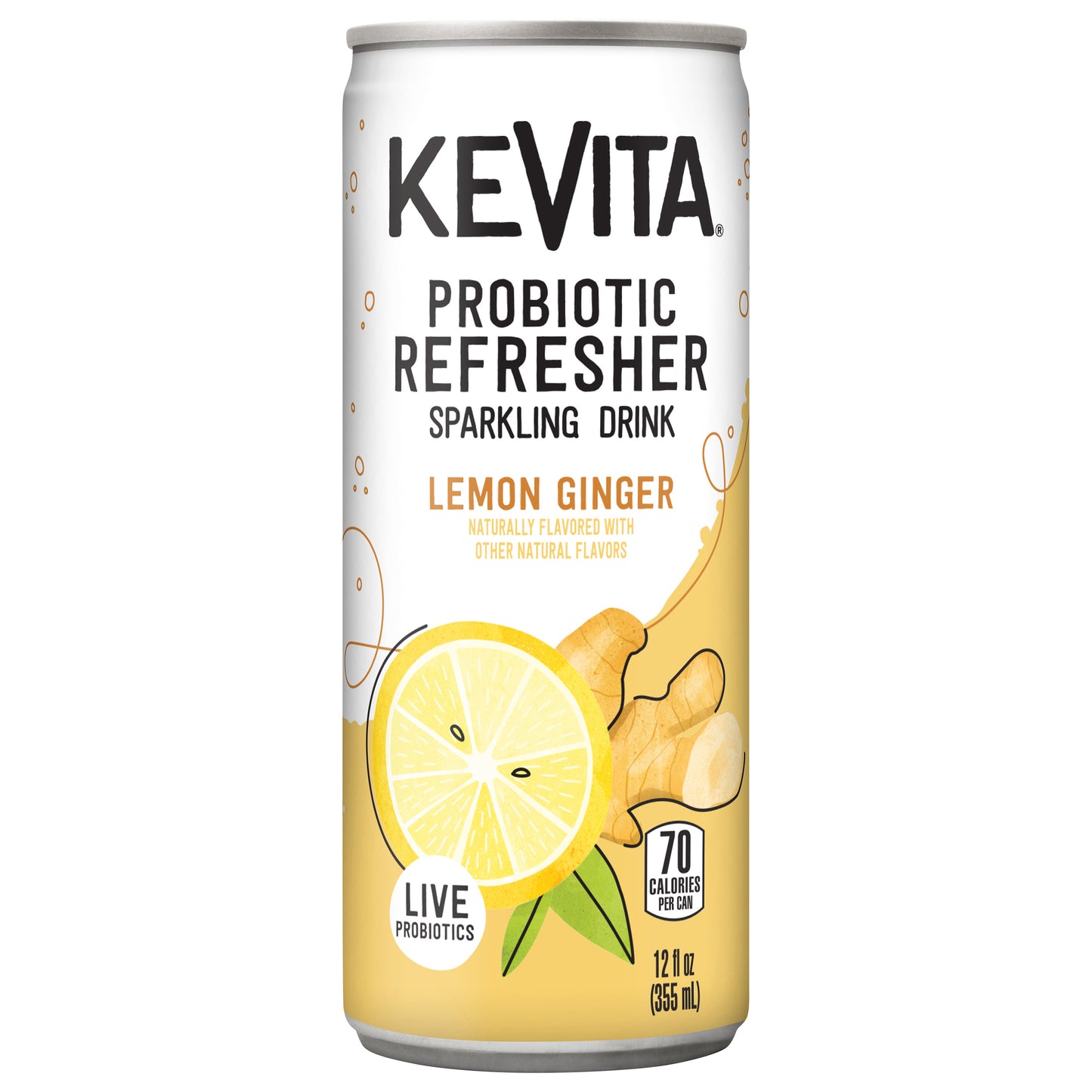 KeVita Sparkling Probiotic Drink, Lemon Ginger, 12 Fl Oz Can