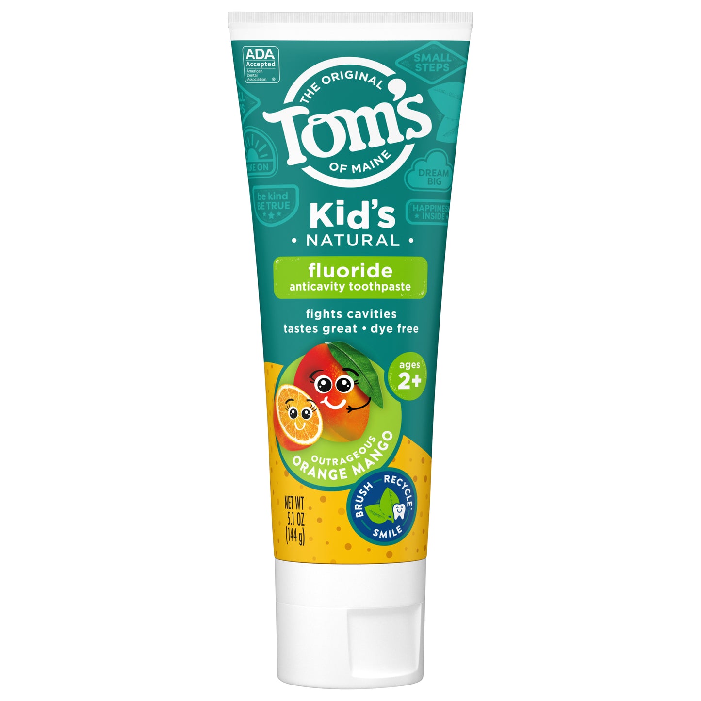 Tom's of Maine Kids Fluoride Natural Toothpaste, Outrageous Orange Mango, 5.1 Oz..
