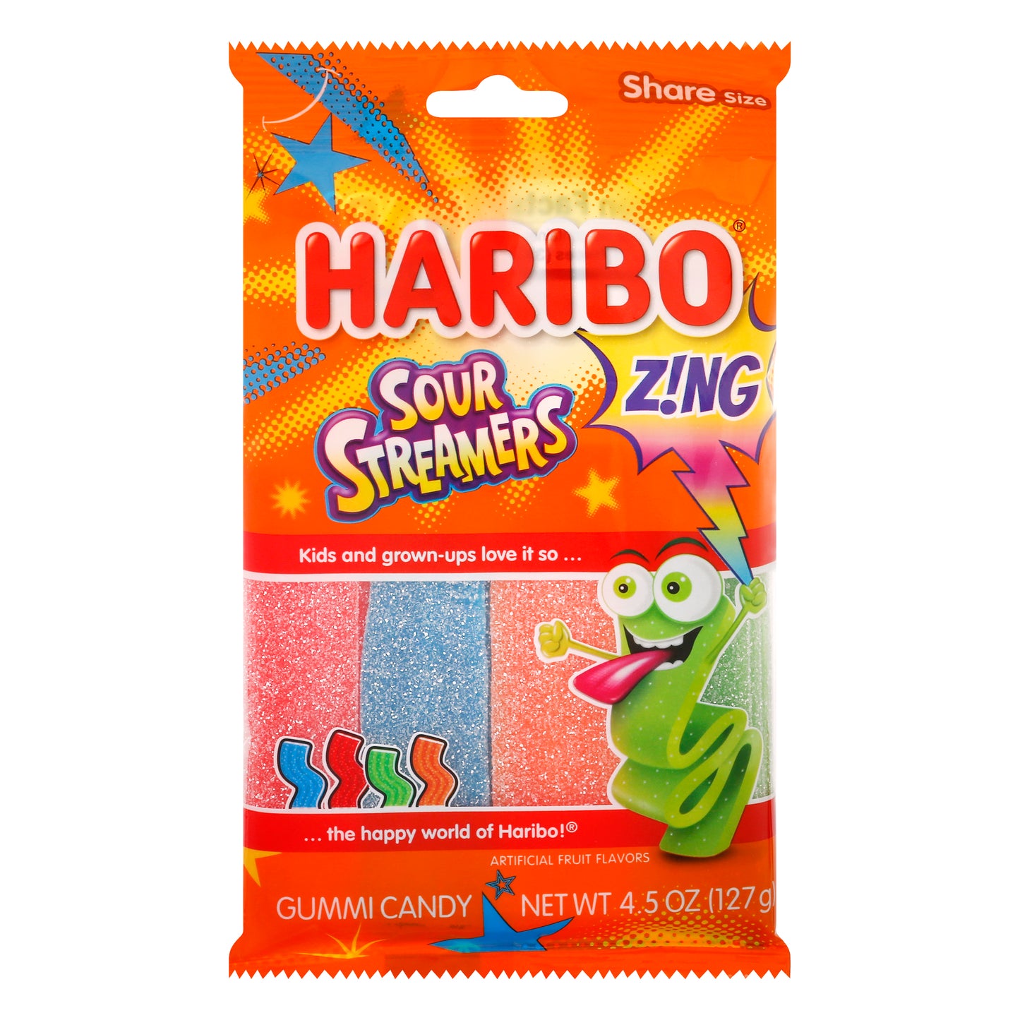 Haribo Zing Share Size Sour Streamers Gummi Candy 4.5 oz