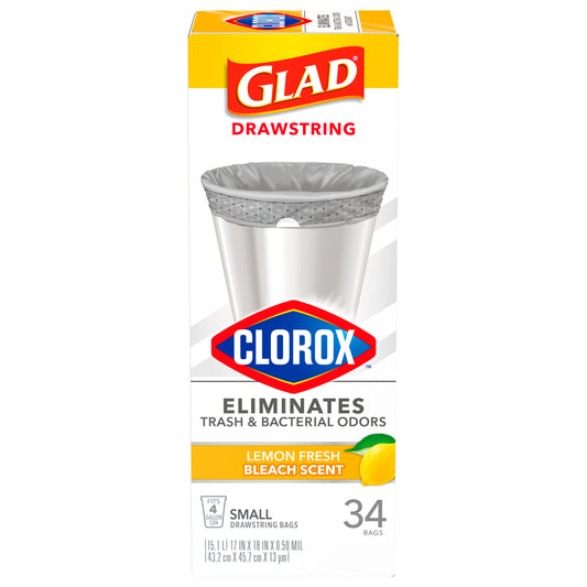 Glad with Clorox Small Drawstring Lemon Fresh Bleach Scent Trash Bags