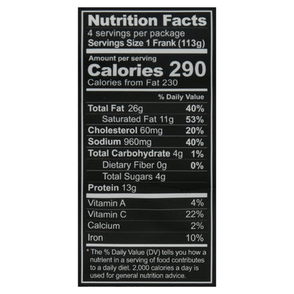 Miller's Uncured Angus Beef Franks 4 ea